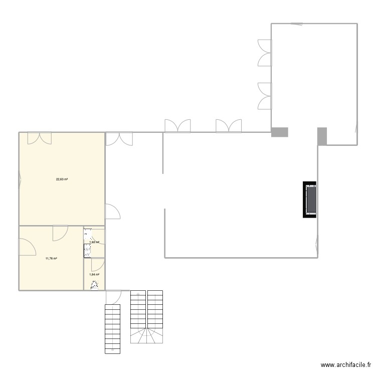 rez de chaussée. Plan de 4 pièces et 38 m2