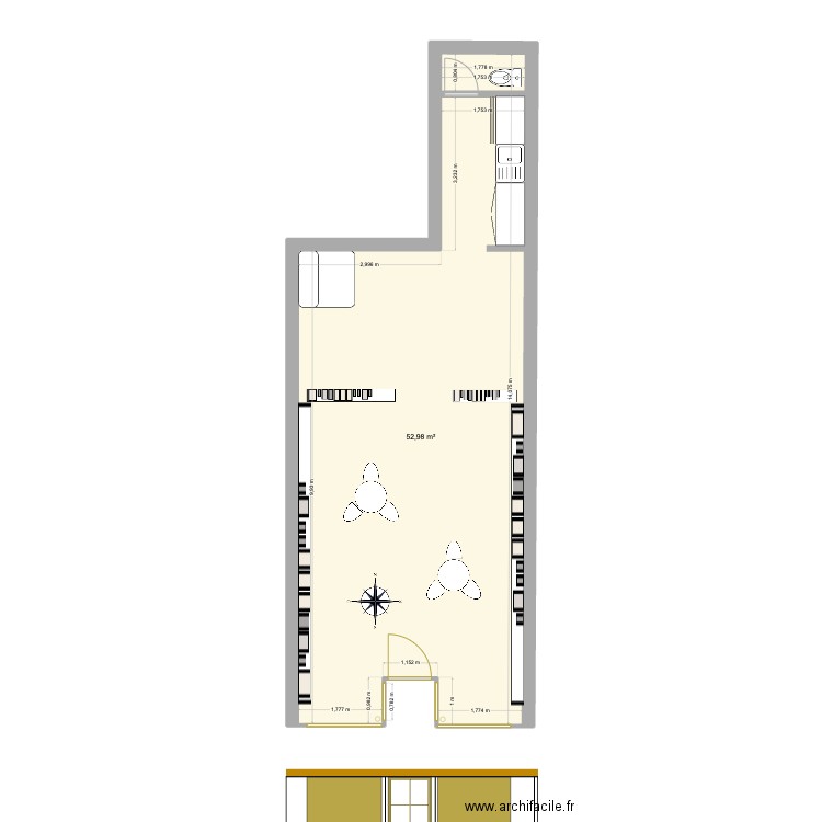 JLH. Plan de 1 pièce et 53 m2