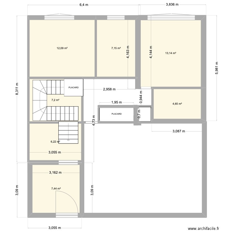 RDC V2 MAISON CHARLES SERRE. Plan de 7 pièces et 58 m2