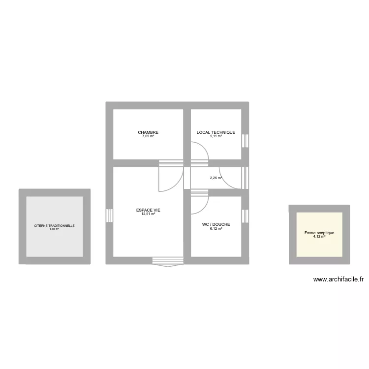 SOUSOL. Plan de 7  et 44 m²