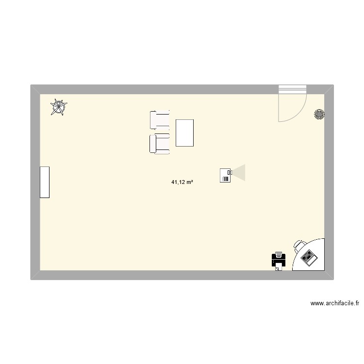 salle flexible. Plan de 1 pièce et 41 m2