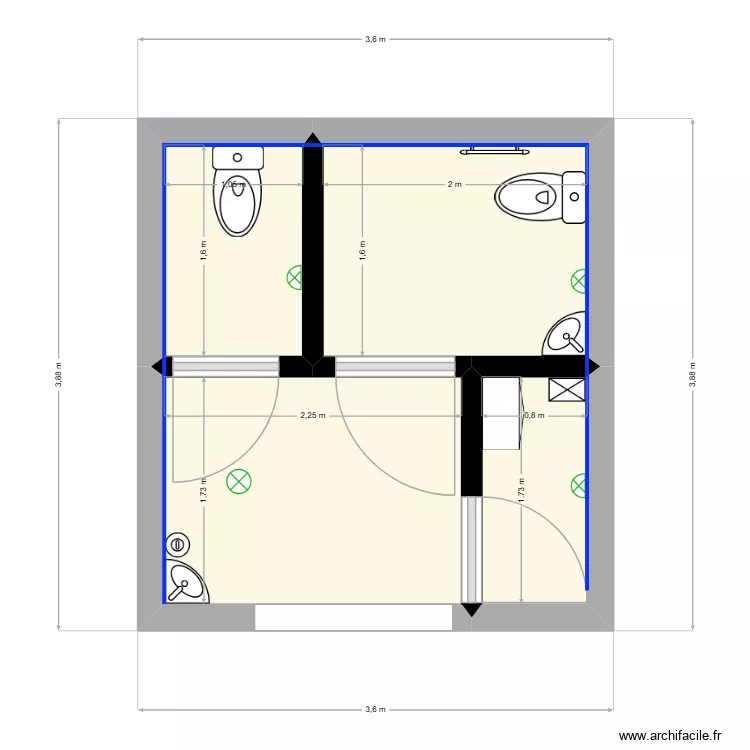 WC Pon 2. Plan de 4 pièces et 10 m²