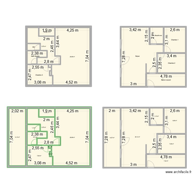 Chalet 2. Plan de 28 pièces et 242 m2