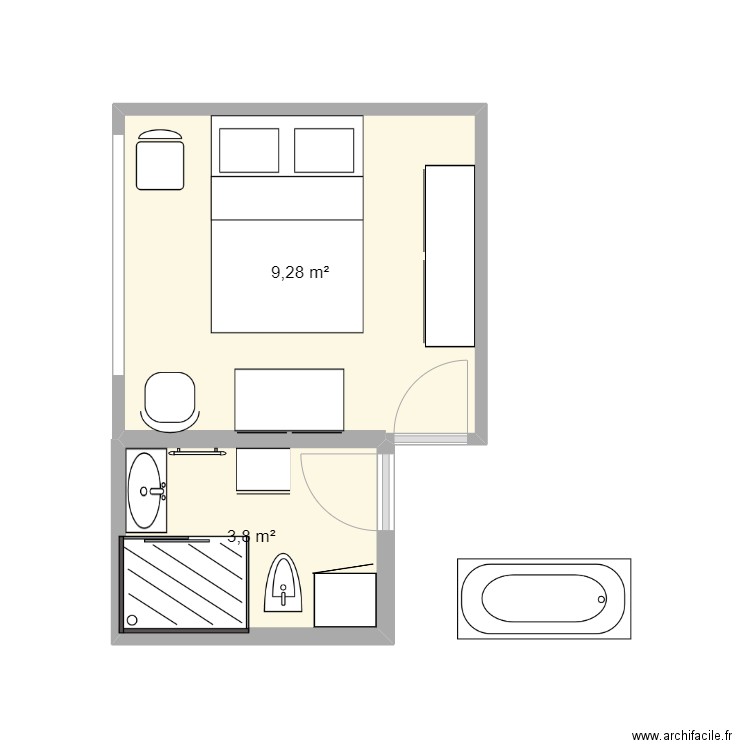 essai 03. Plan de 2 pièces et 13 m2