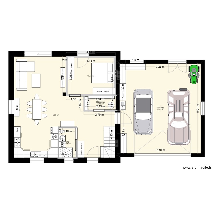 Maison Chou. Plan de 7 pièces et 170 m2