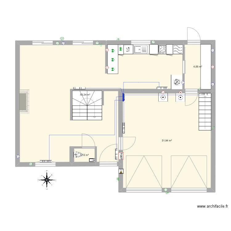 Maison Cormeilles-RDC-RADIATEURS_OPTION 2. Plan de 4 pièces et 91 m2