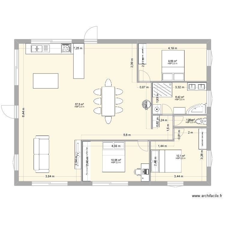 Benoit. Plan de 6 pièces et 95 m2