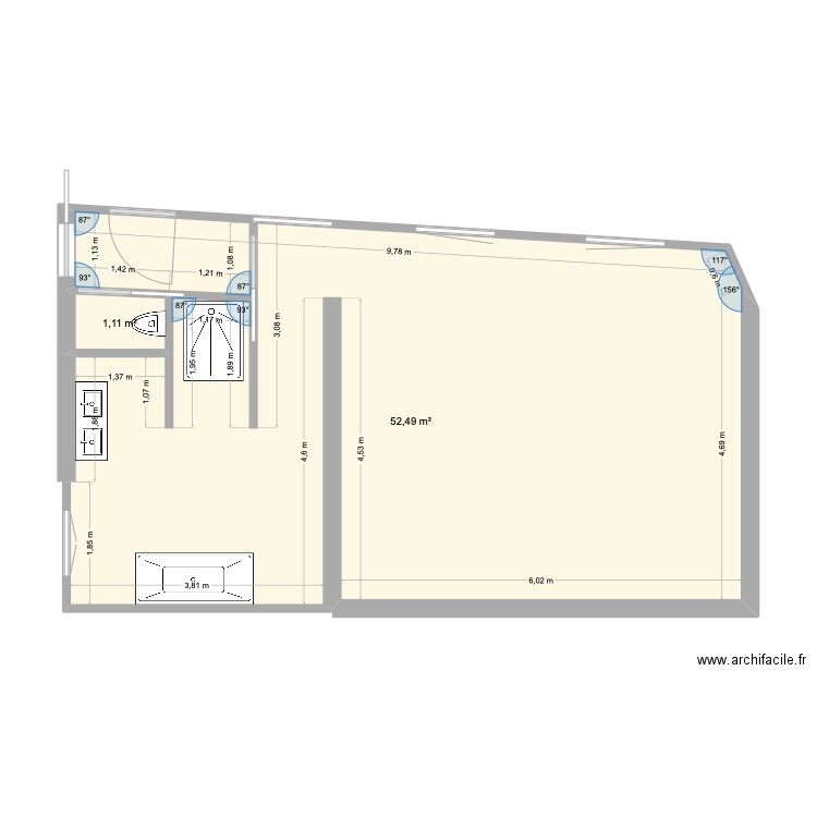 vezac85. Plan de 2 pièces et 54 m2
