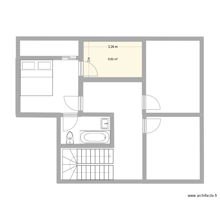plan002Rplus1. Plan de 1 pièce et 7 m2