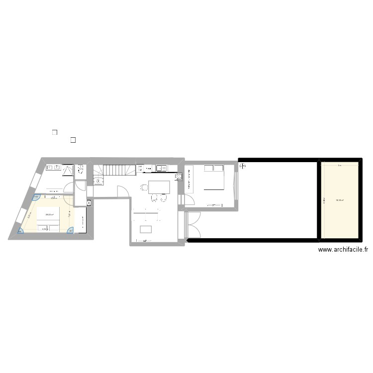 1er etage. Plan de 2 pièces et 29 m2