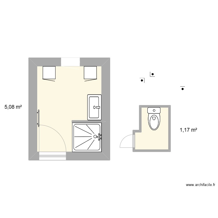 SDB et WC Me Pla. Plan de 2 pièces et 6 m2