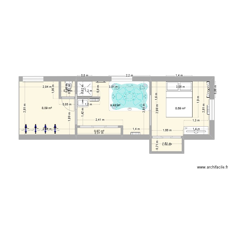 Fond garage. Plan de 5 pièces et 28 m2