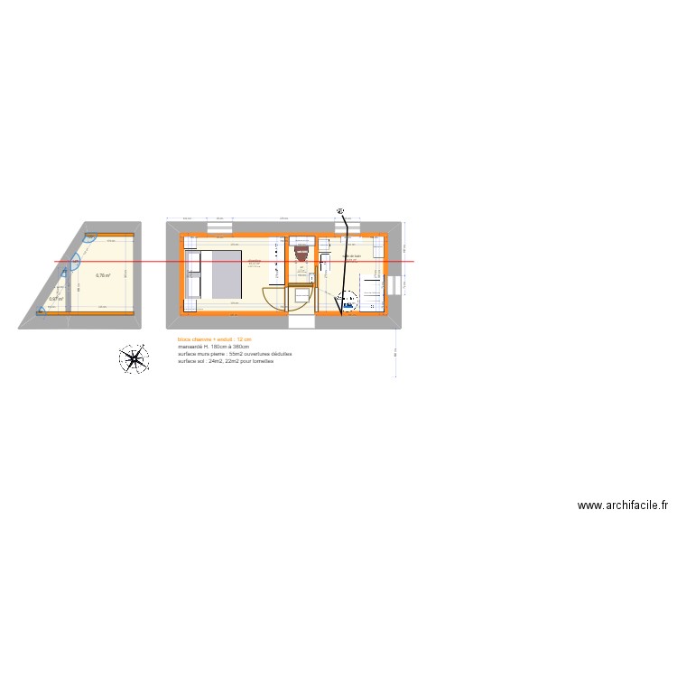 plan maison, RDC maconnerie. Plan de 6 pièces et 50 m2