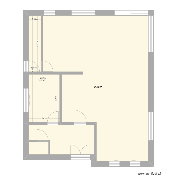 Rez. Plan de 2 pièces et 97 m2