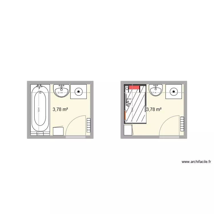sdb roseaux. Plan de 2 Pièces et 8 m²