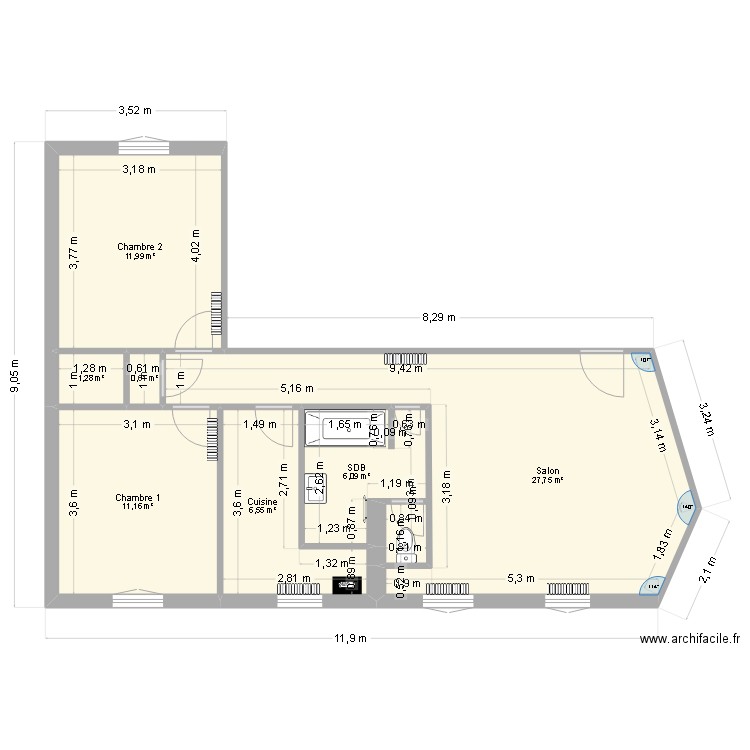 Suresnes original. Plan de 7 pièces et 65 m2