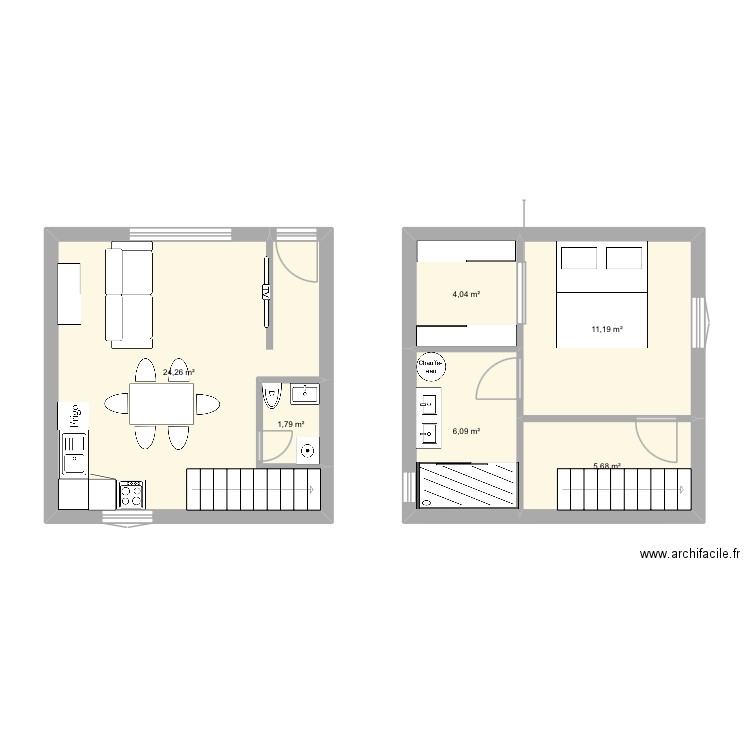 Appart. Plan de 6 pièces et 53 m2