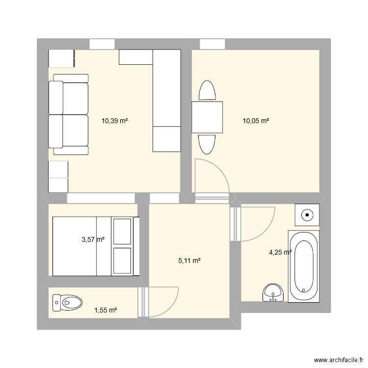 Le donjon bis. Plan de 6 pièces et 35 m2