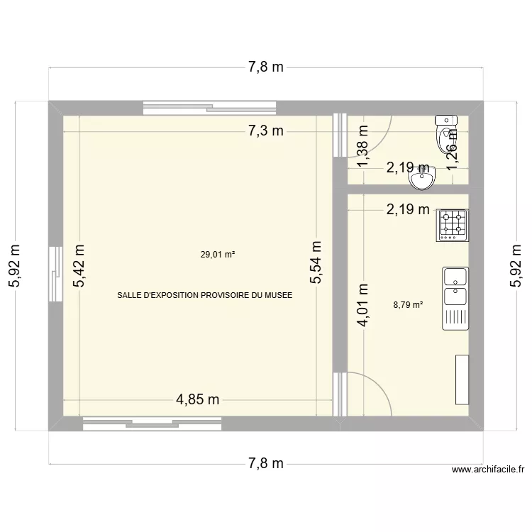 LOCAL D'EXPO DES PRODUITS. Plan de 2  et 38 m²