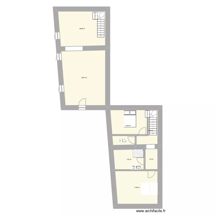 village. Plan de 7  et 98 m²