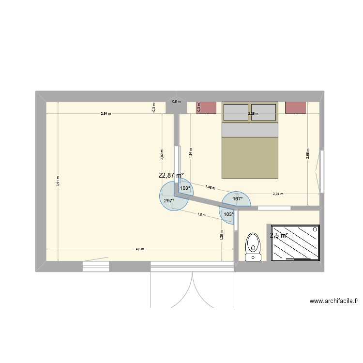 grange. Plan de 2 pièces et 25 m2