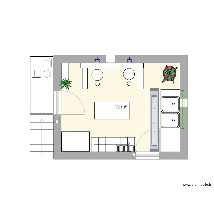 atelier. Plan de 1 pièce et 12 m2