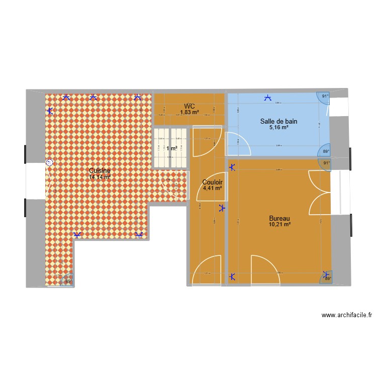 Maison - Rez de Chaussé - Après. Plan de 6 pièces et 37 m2