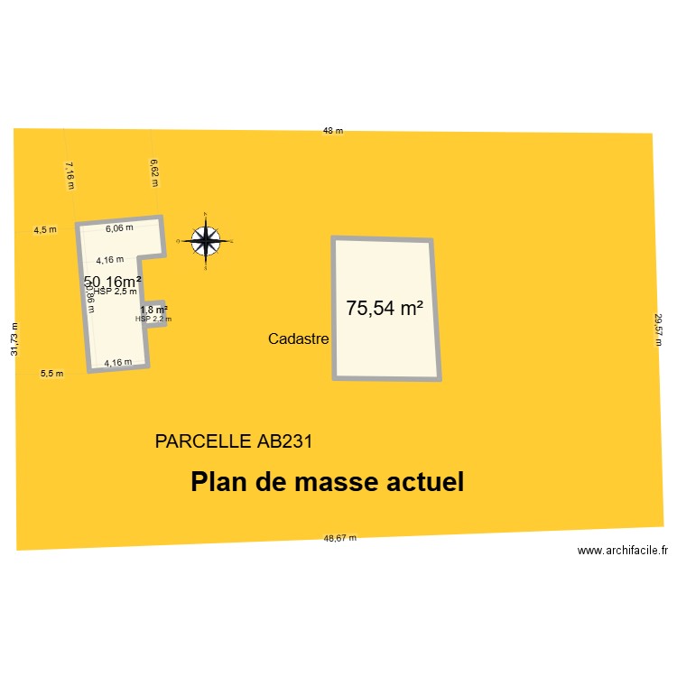 Plan de masse actuel. Plan de 3 pièces et 128 m2