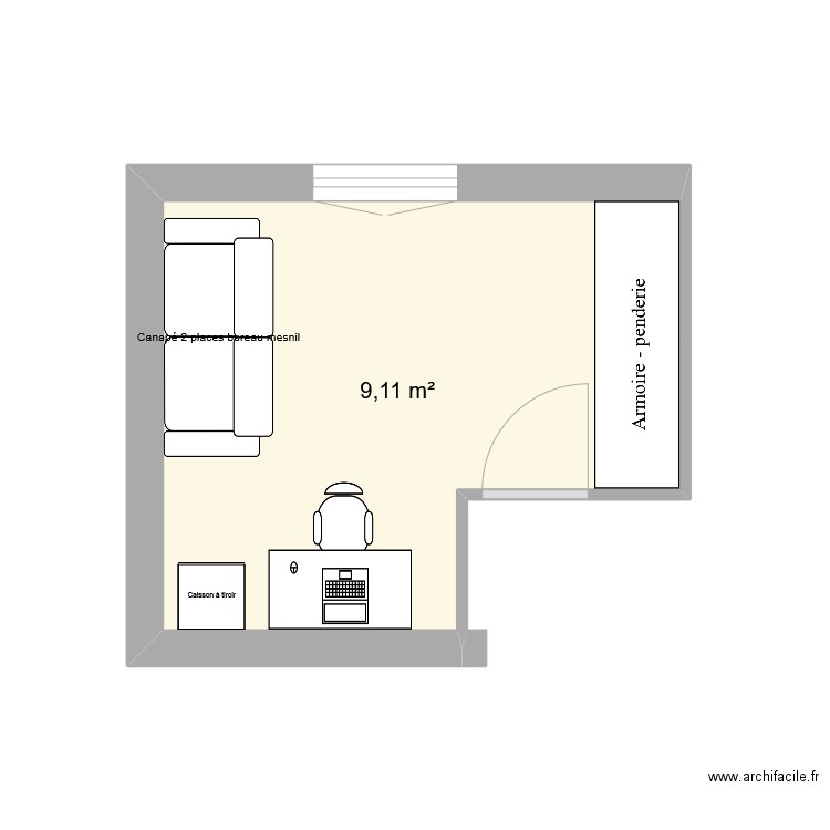 bureau. Plan de 1 pièce et 9 m2