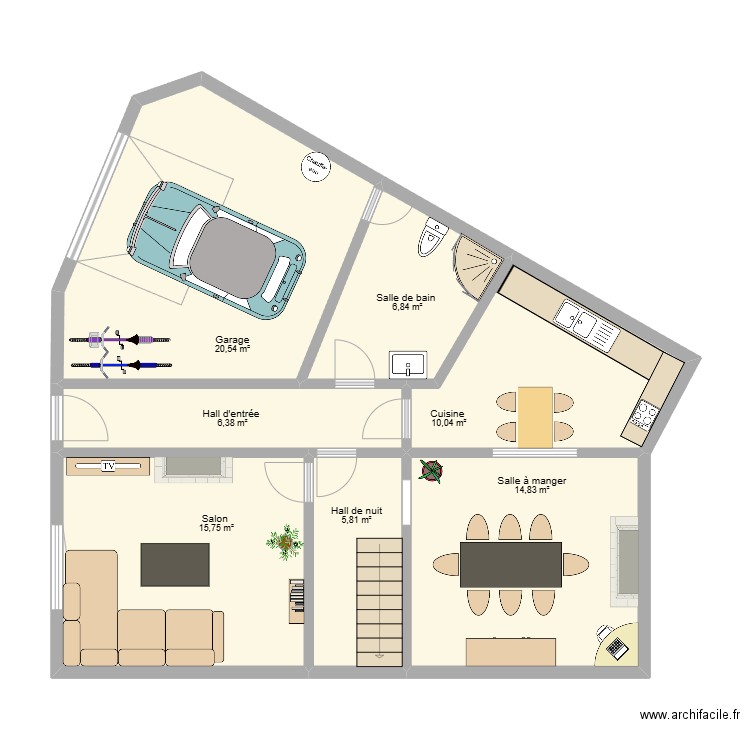 Maison Seraing. Plan de 7 pièces et 80 m2