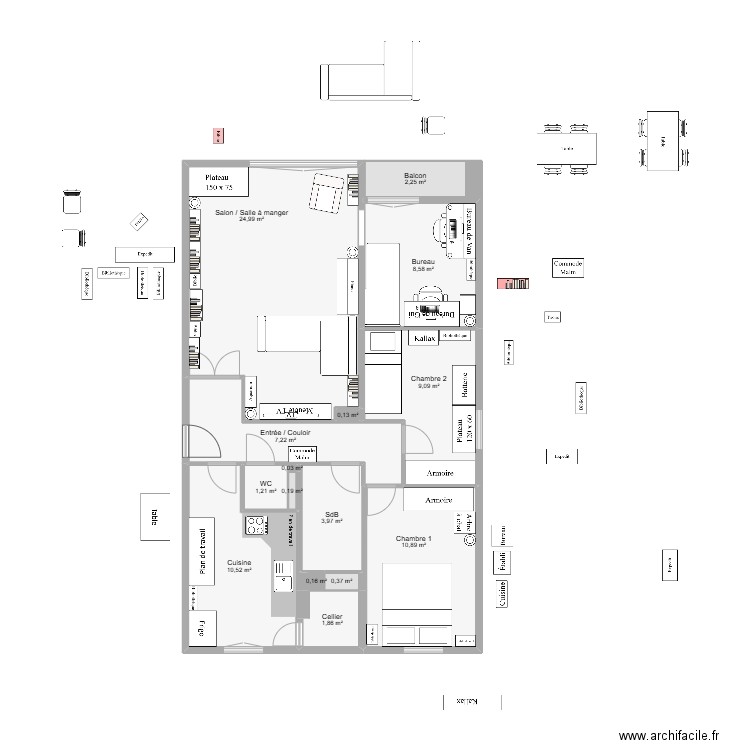 Aménagement cuisine. Plan de 15 pièces et 81 m2