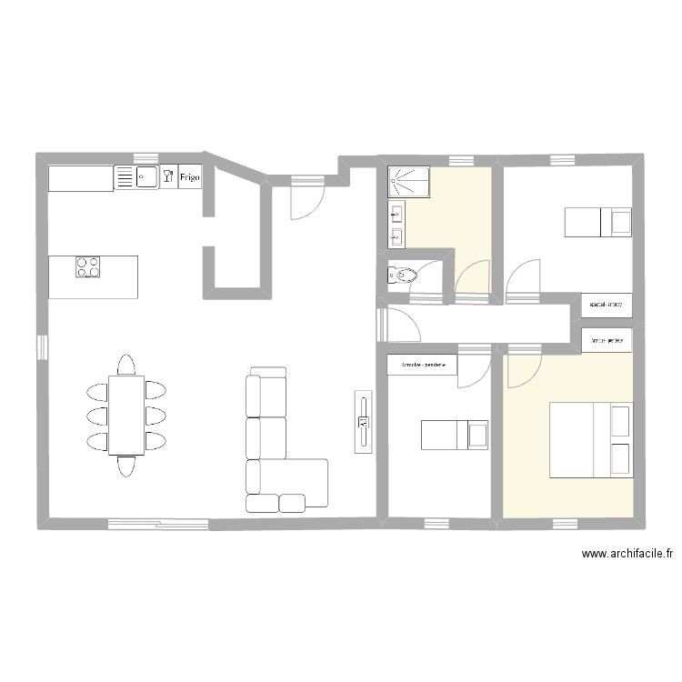 Cuisine. Plan de 2 pièces et 19 m2