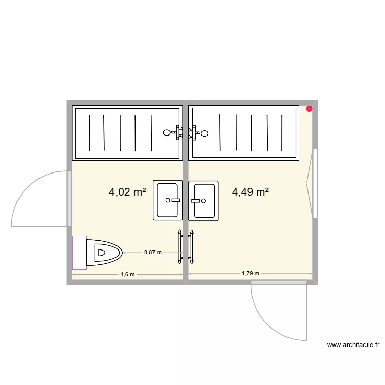 julien henry sdb 1er. Plan de 2  et 9 m²
