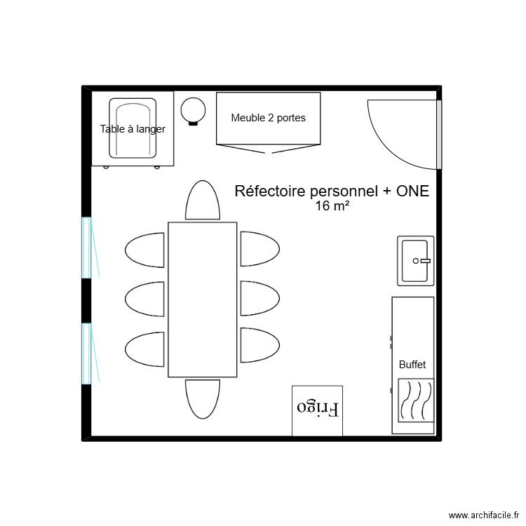Réfectoire. Plan de 1 pièce et 16 m2