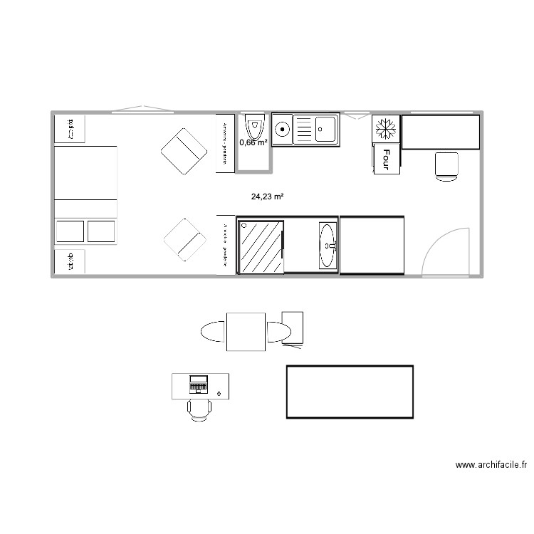 Neuilly. Plan de 2 pièces et 25 m2