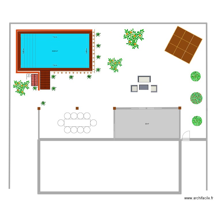 piscine. Plan de 2 pièces et 49 m2