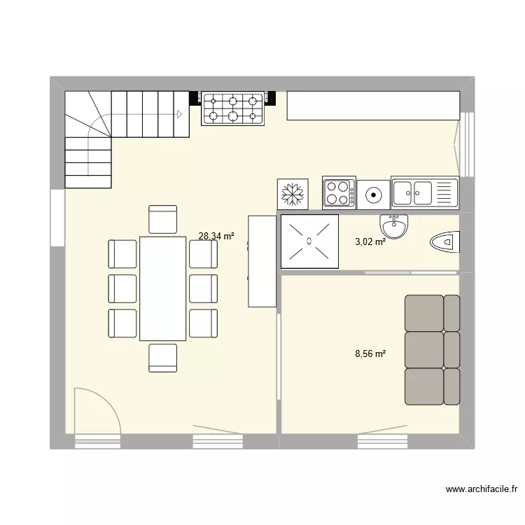 Saint Pierre RDC. Plan de 3 Pièces et 40 m² Saint Pierre RDC. Plan de 3 Pièces et 40 m²