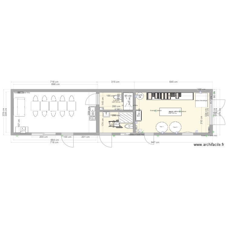 ATELIER SOPHIE avec extension. Plan de 3 pièces et 29 m2