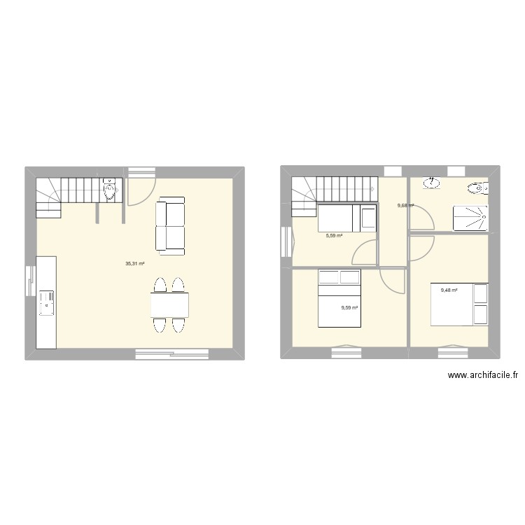 Aureille Fioles. Plan de 5 pièces et 70 m2
