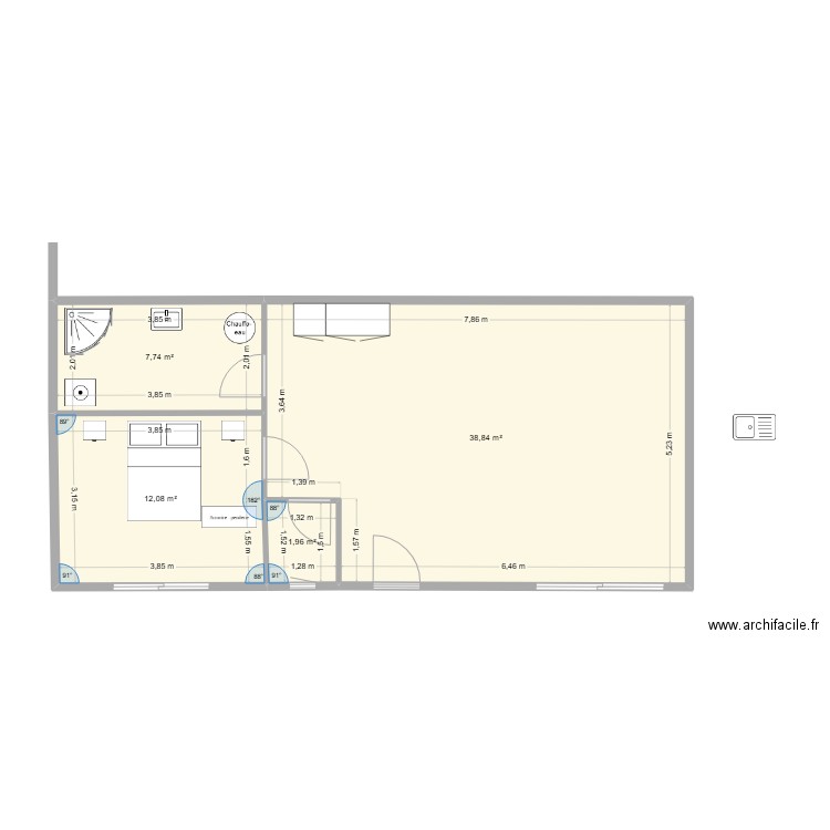 2E MAISON plan meublé. Plan de 4 pièces et 61 m2