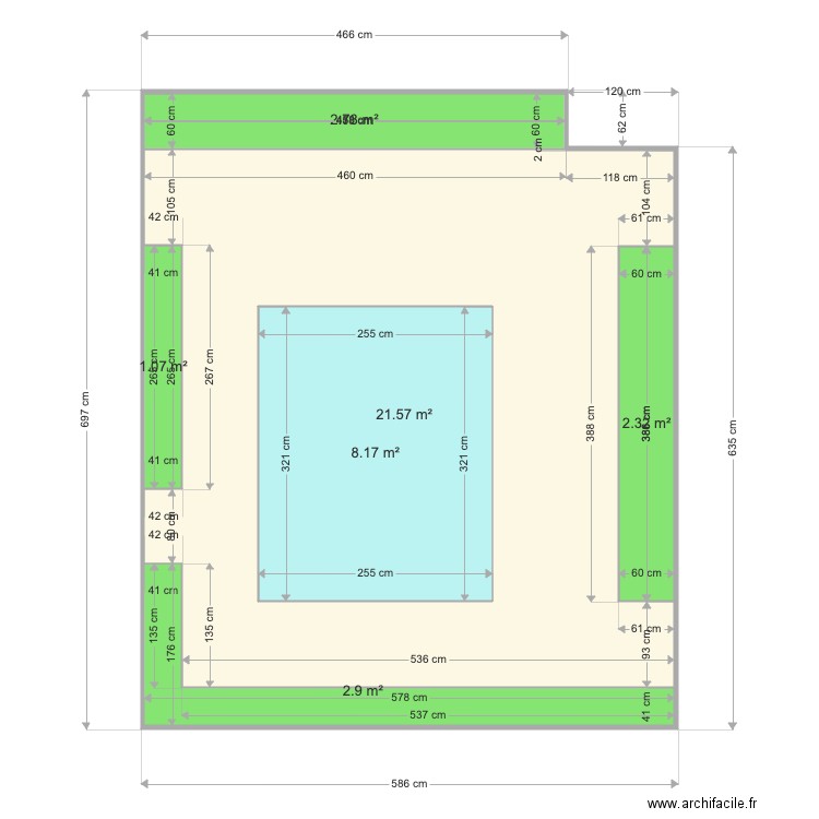 piscine. Plan de 6 pièces et 47 m2