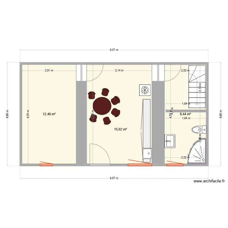 maison bleue. Plan de 3  et 37 m²