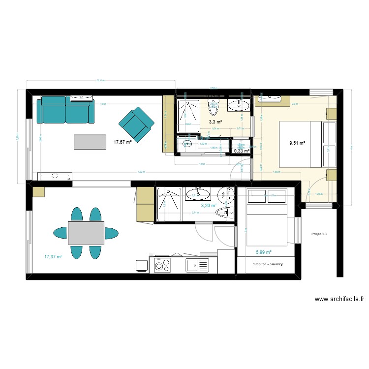 LGM Projet 8.3. Plan de 8 pièces et 58 m2