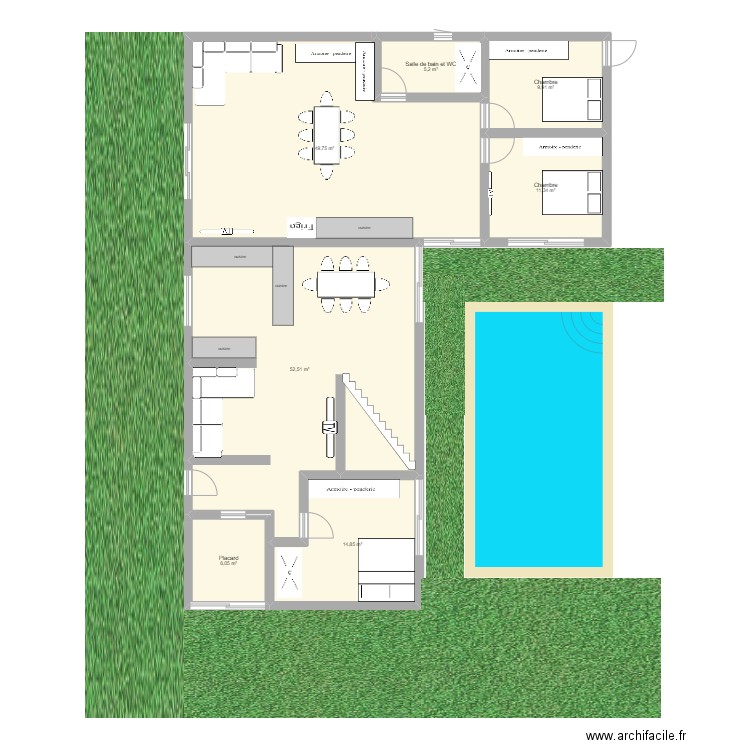 MAISON EN L FOS. Plan de 7 pièces et 150 m2