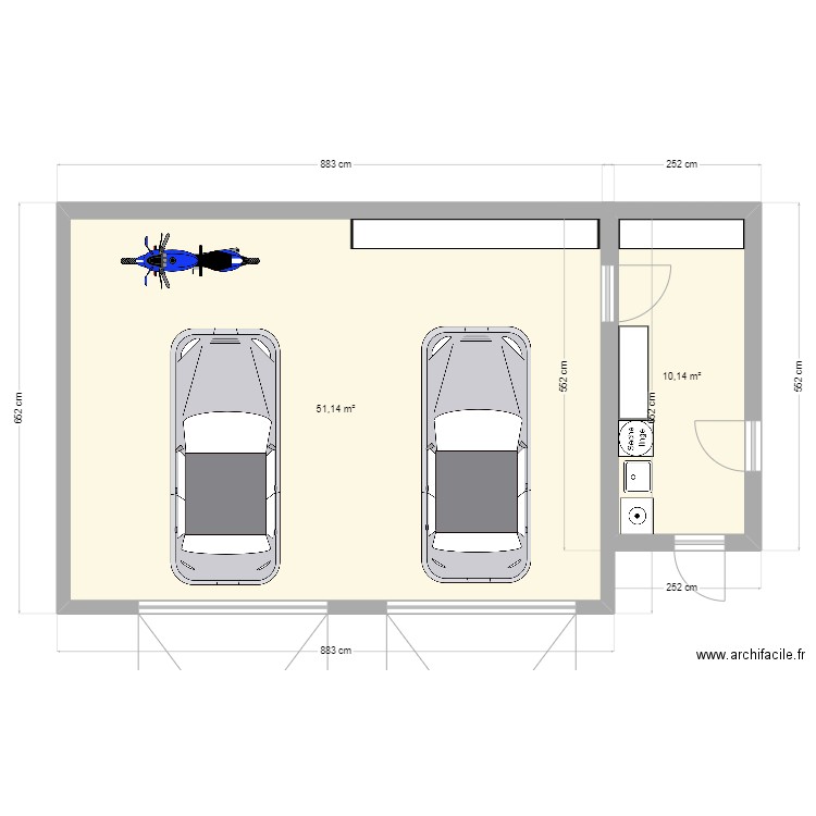 projet garage sn. Plan de 2 pièces et 61 m2