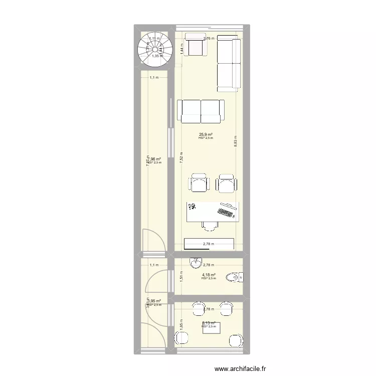 local pro v1. Plan de 5  et 47 m²