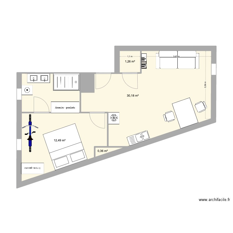 Edgar - V1. Plan de 4 pièces et 44 m2