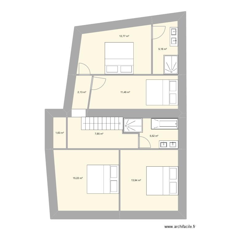 Aubépin. Plan de 9 pièces et 76 m2