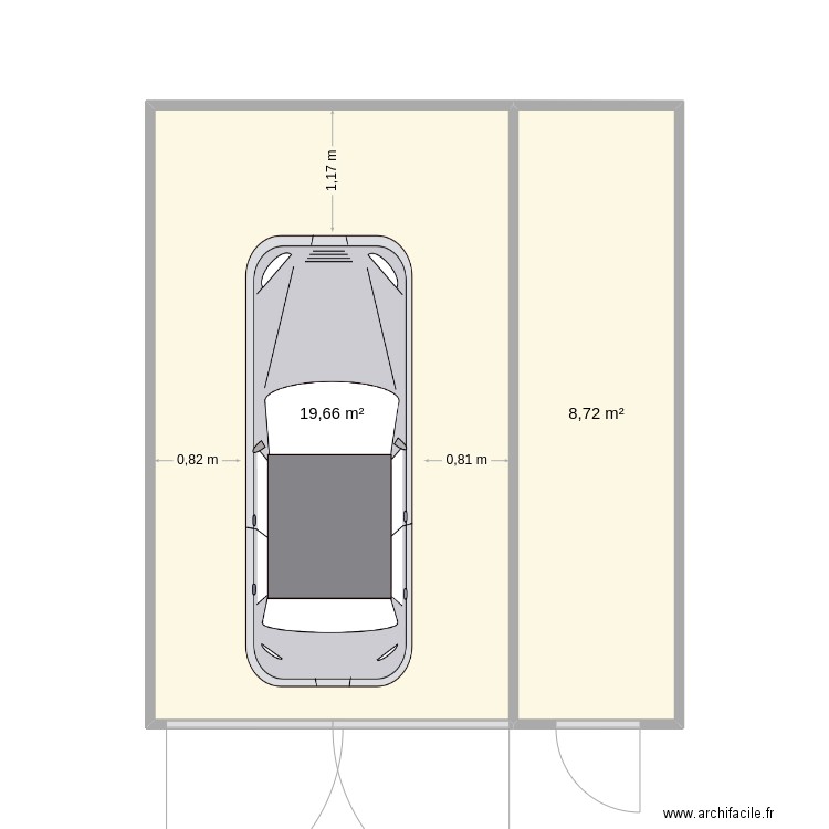 Projet Garage. Plan de 2 pièces et 28 m2