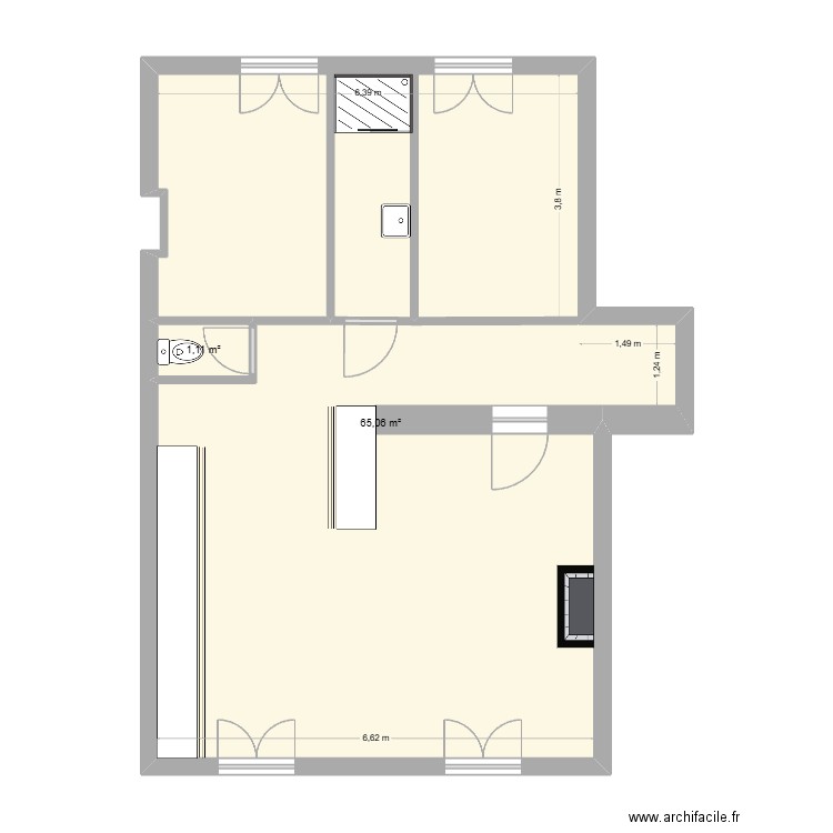 Plan appartement 1. Plan de 2 pièces et 66 m2